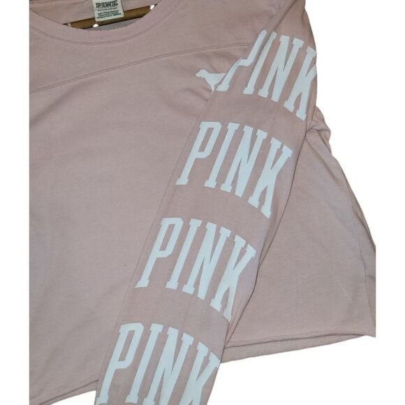 PINK Victorias Secret Pale Pink Logo Crop Long Sleeve Top Size S - Picture 8 of 11